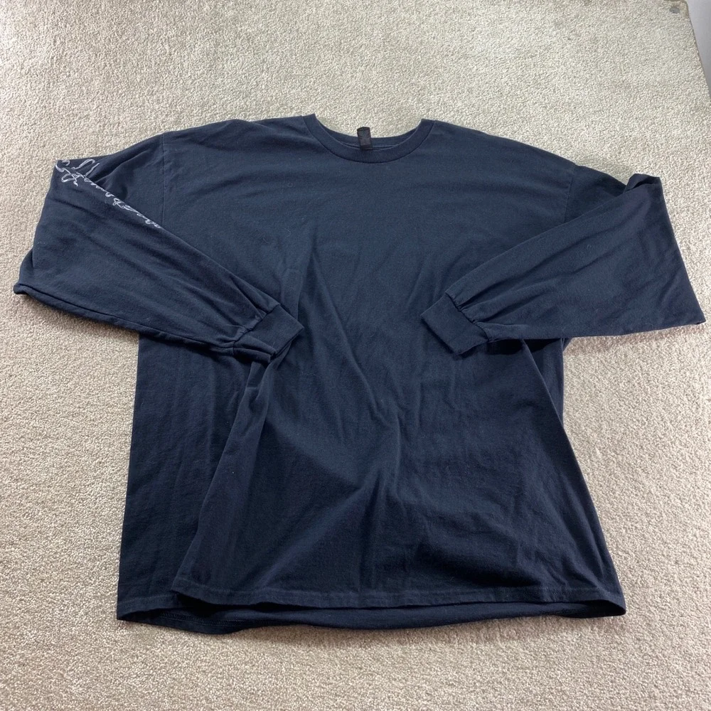 Gildan Long Sleeve Shirt Mens 2XL Black Heavy Cotton Graphic‎ Sleeve Crewneck